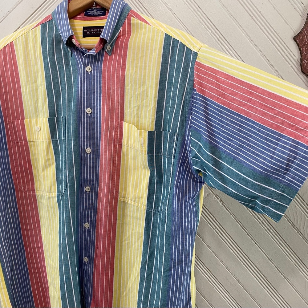 Vintage 90s Single Stitch Colorful Striped Shirt - Picture 7 of 9
